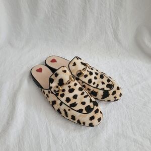 Gucci Princetown Horsebit Leopard Print Calf Hair Mules